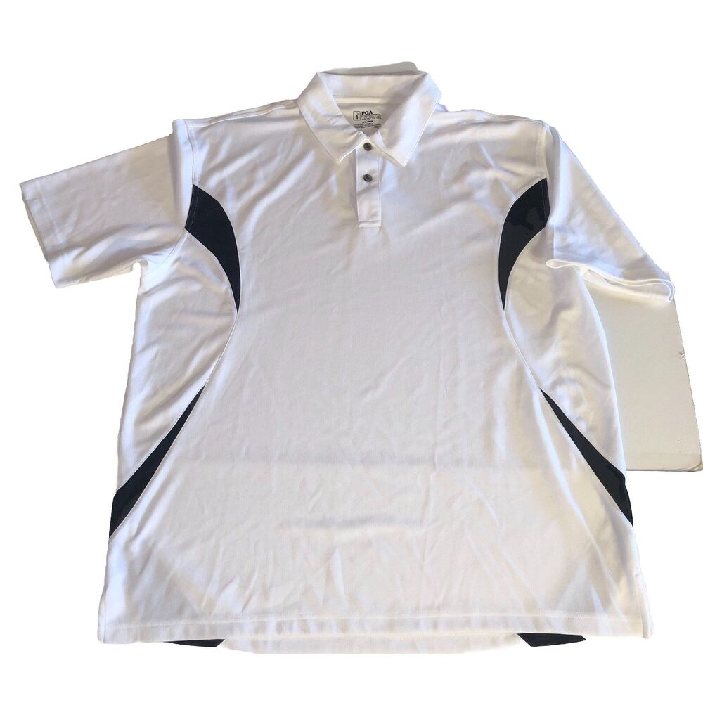 PGA Tour Men’s Golf Polo Shirt White Black Color-block Athletic Performance XL